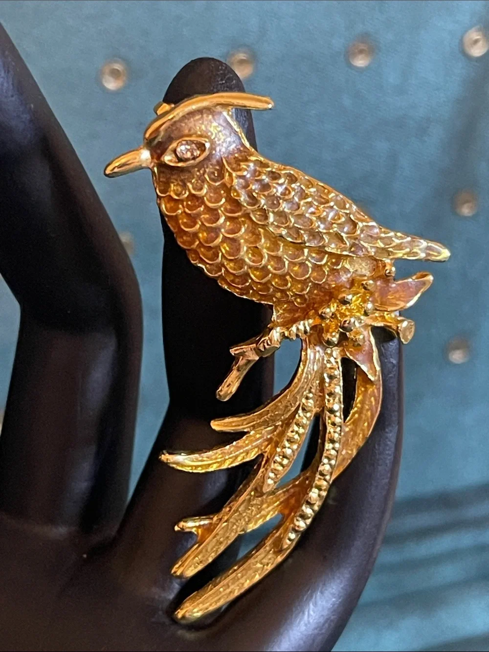 Vintage Gold Tone Enamel Bird of Paradise Brooch